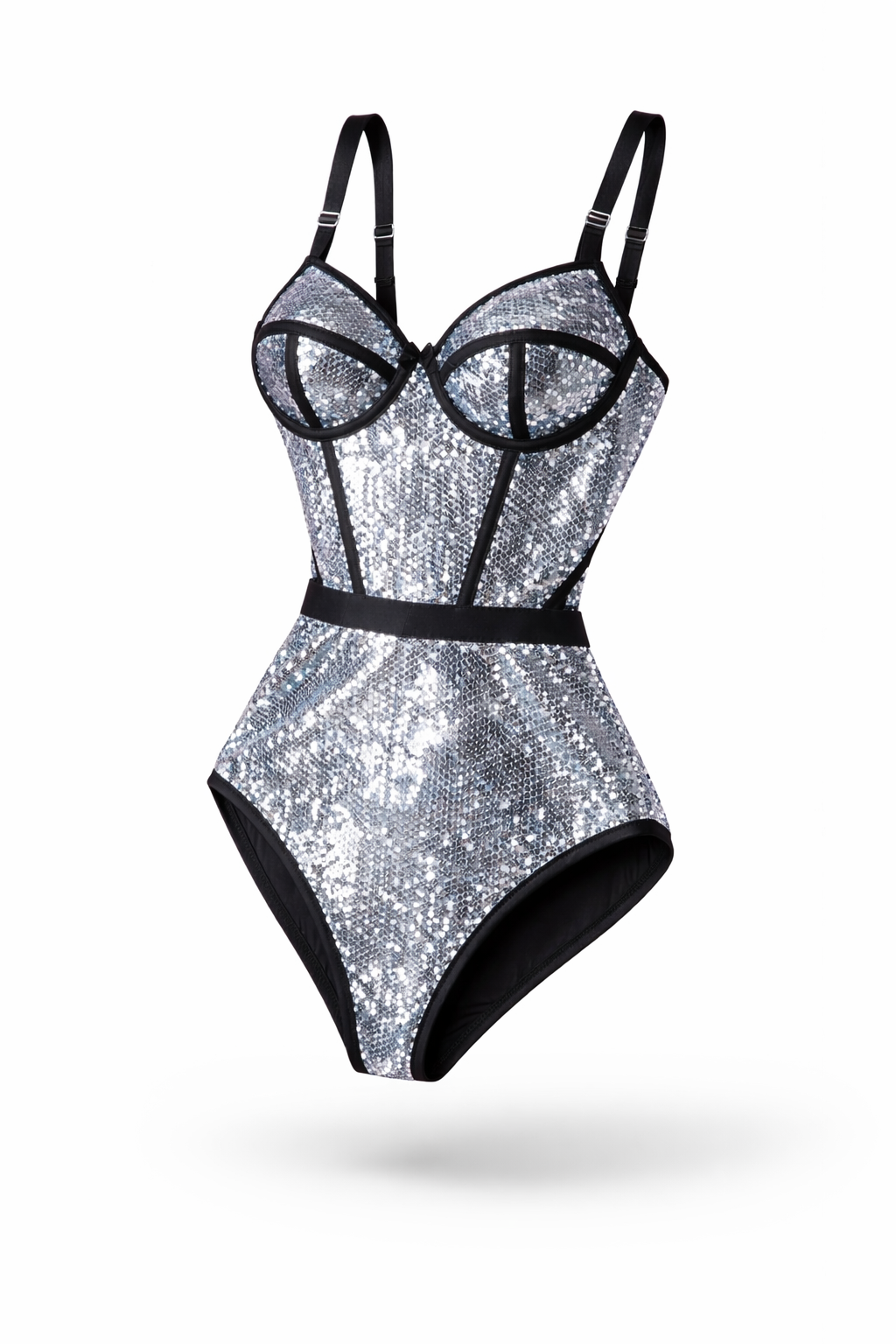 Stříbrné flitrové body s kosticemi – výrazný glamour efekt