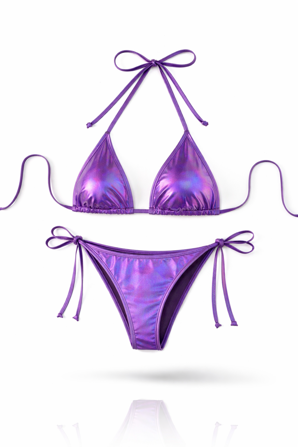 Fialové metalické bikiny s vázáním – Purple Liquid Shine Bikini