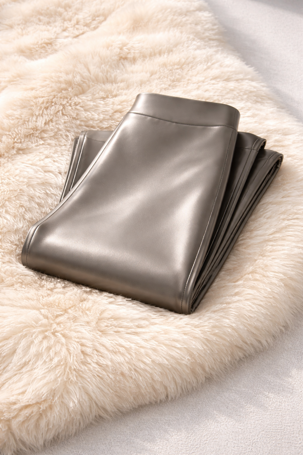 Metalické khaki legíny – Olive Wetlook Shine