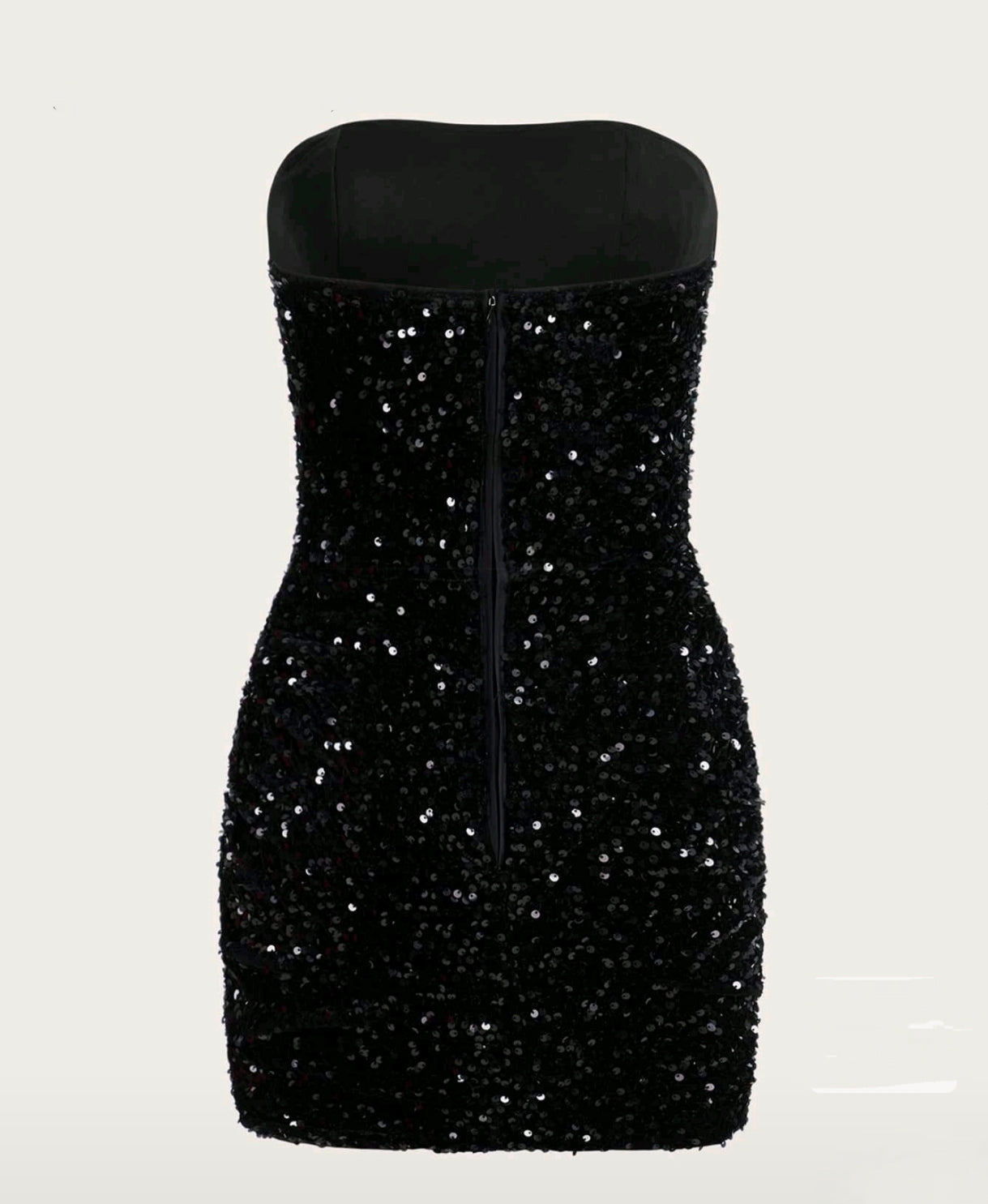 Černé flitrové minišaty bez ramínek – Black Spark