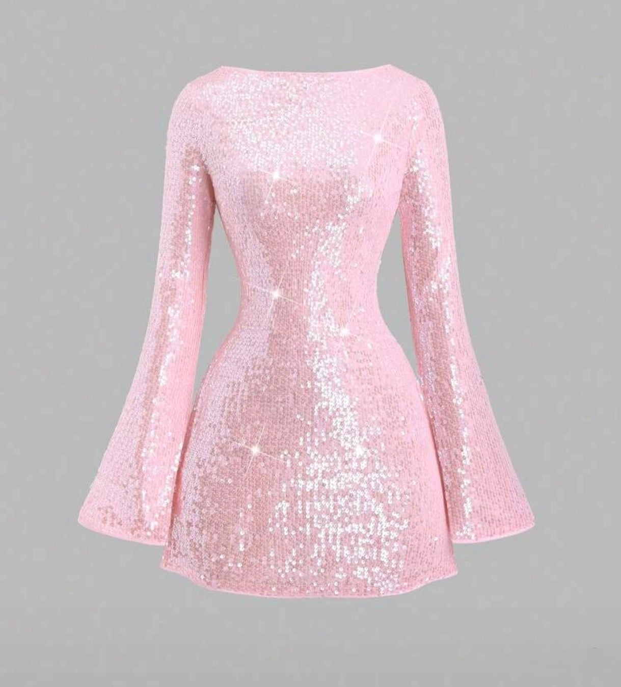 Růžové flitrové minišaty s rozšířenými rukávy – Sparkle Pink