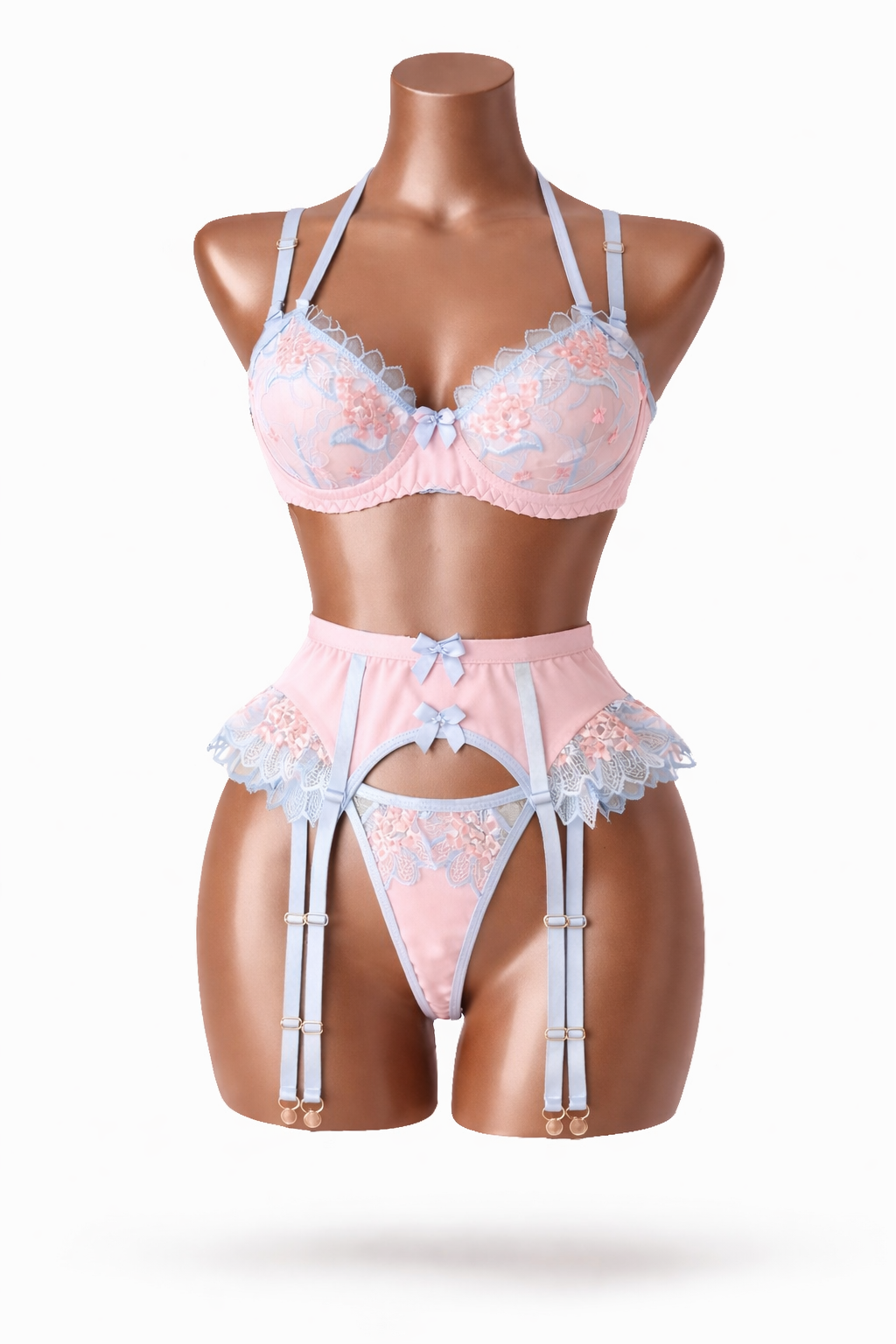 Pastelový krajkový set s podvazkovým pasem