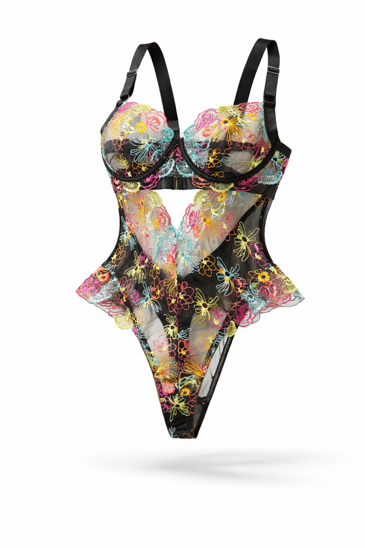 Vyšívané květinové body z jemné síťoviny