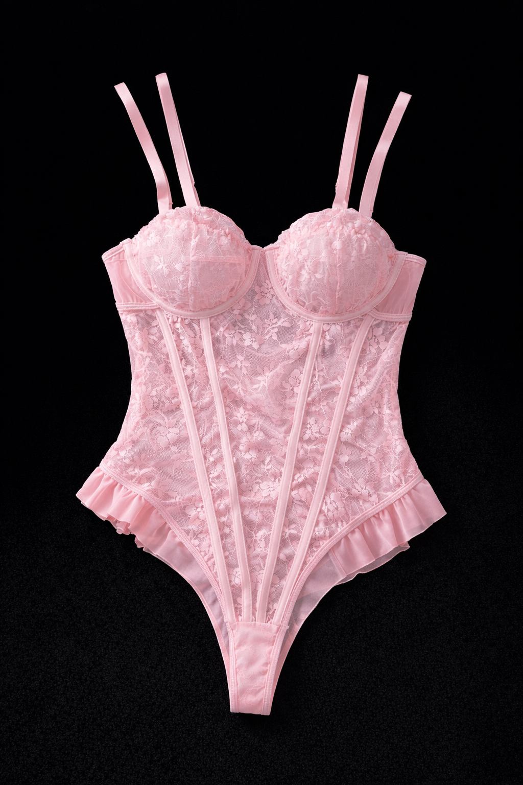 Růžové krajkové korzetové body – Soft Desire