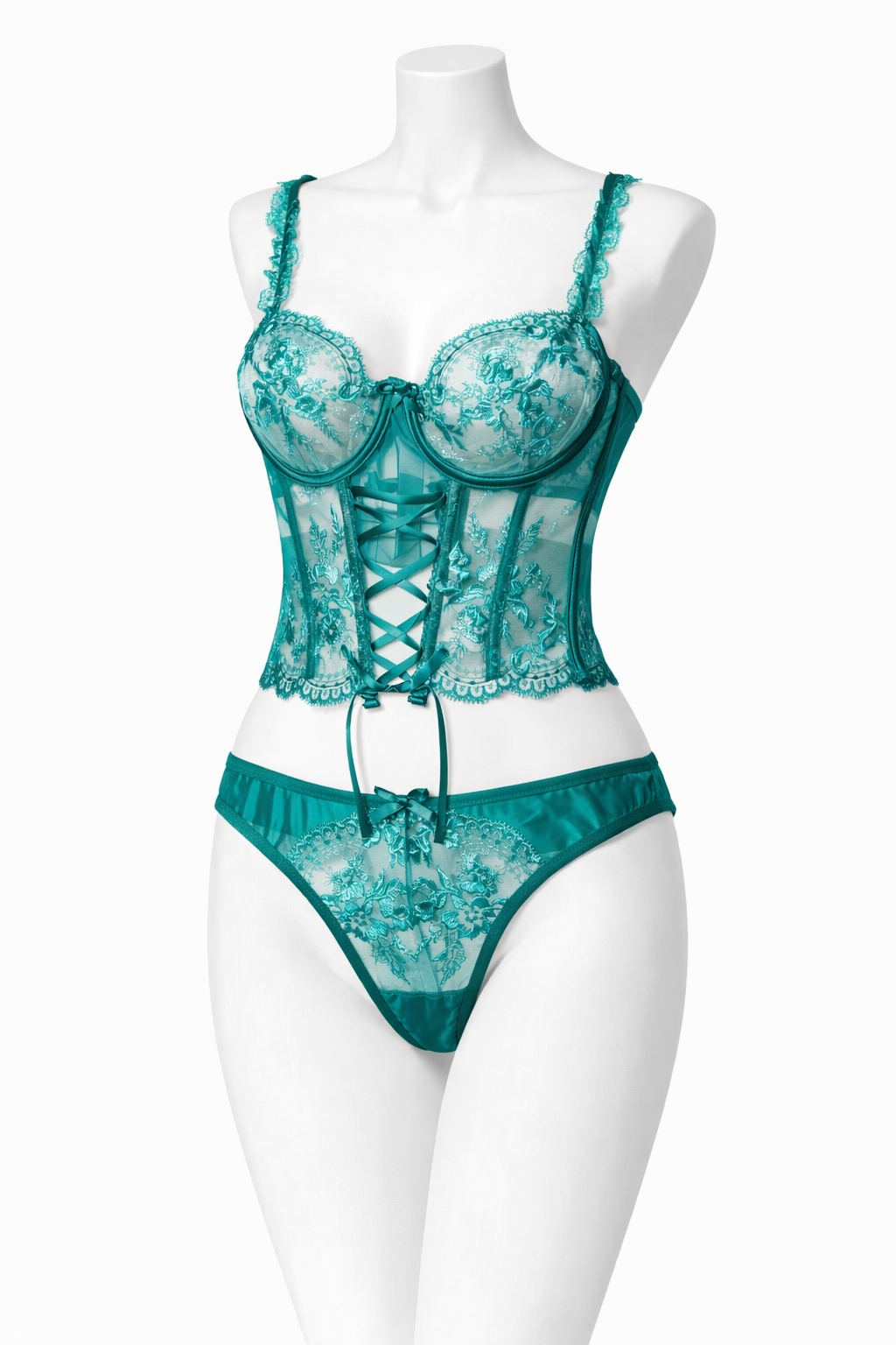Smaragdový krajkový korzetový set s vyšíváním