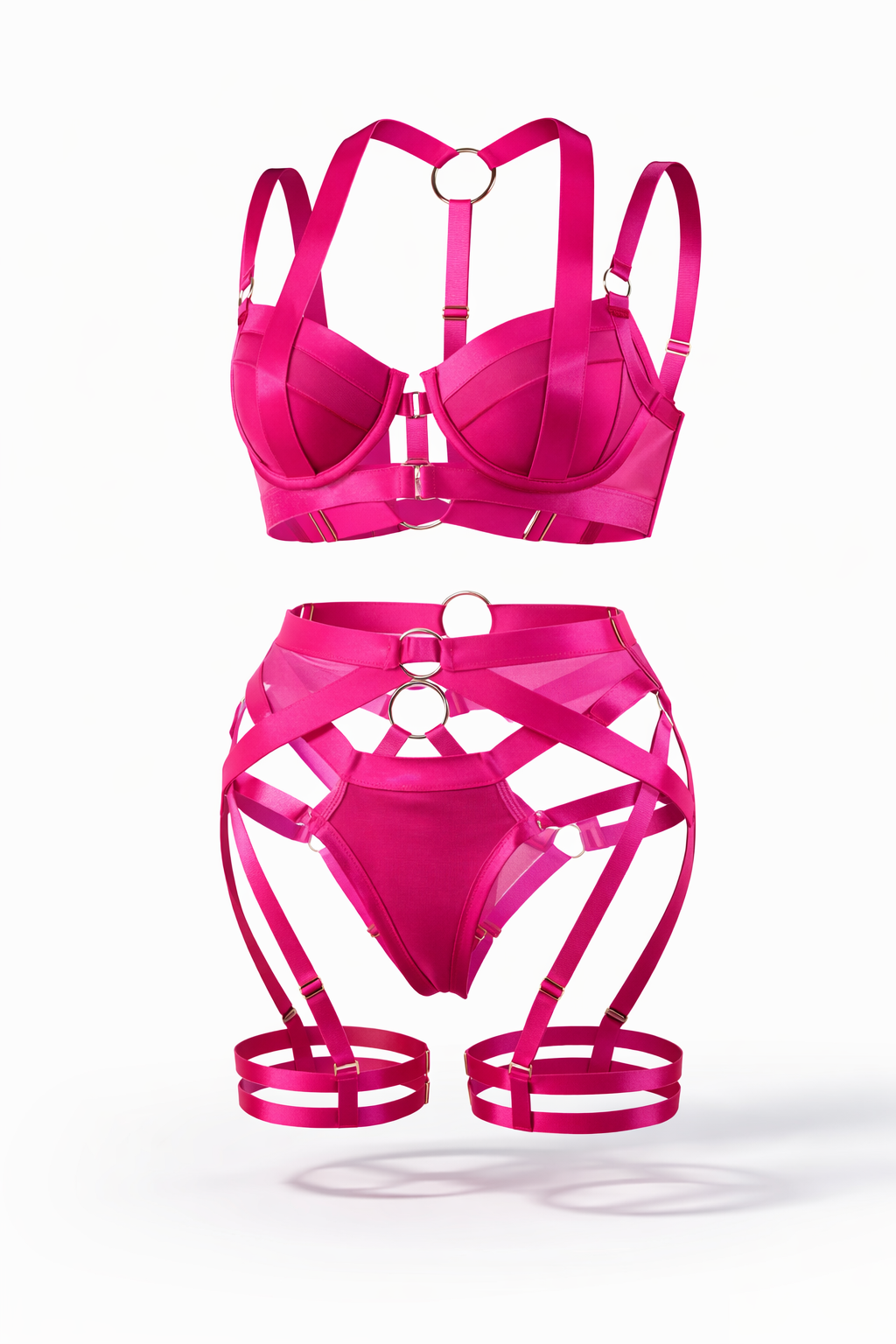 Růžový set s pásky – smyslné prádlo pro sebevědomé ženy