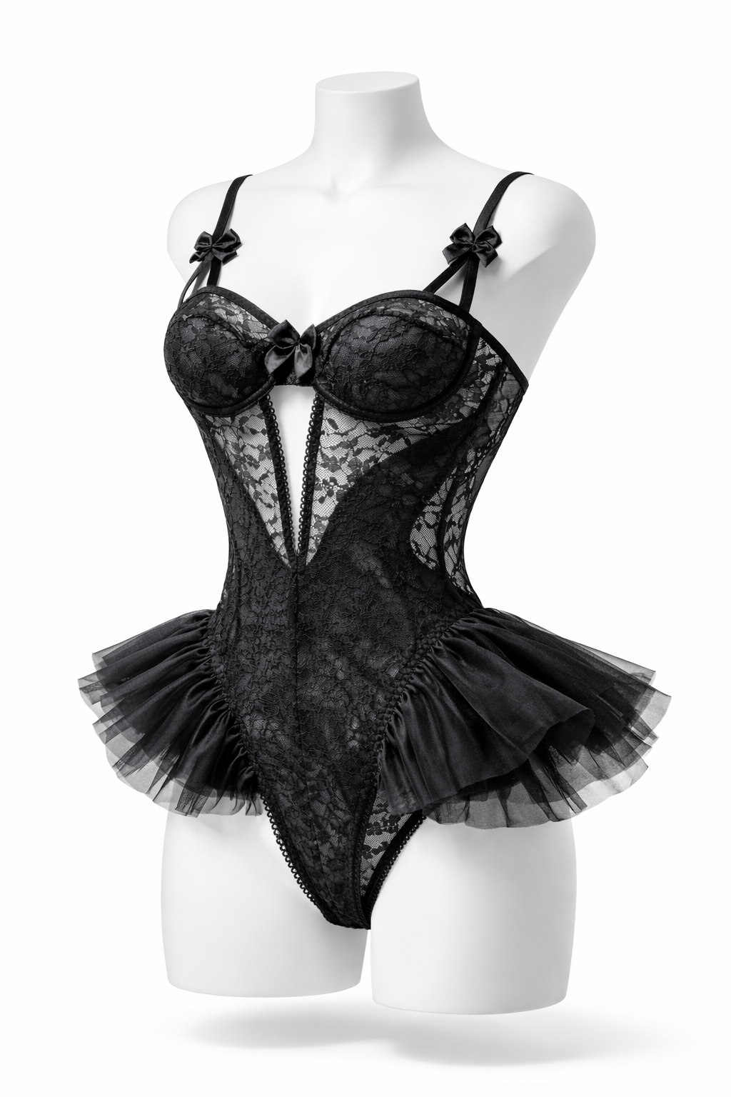 Černé krajkové body s tylovou sukní