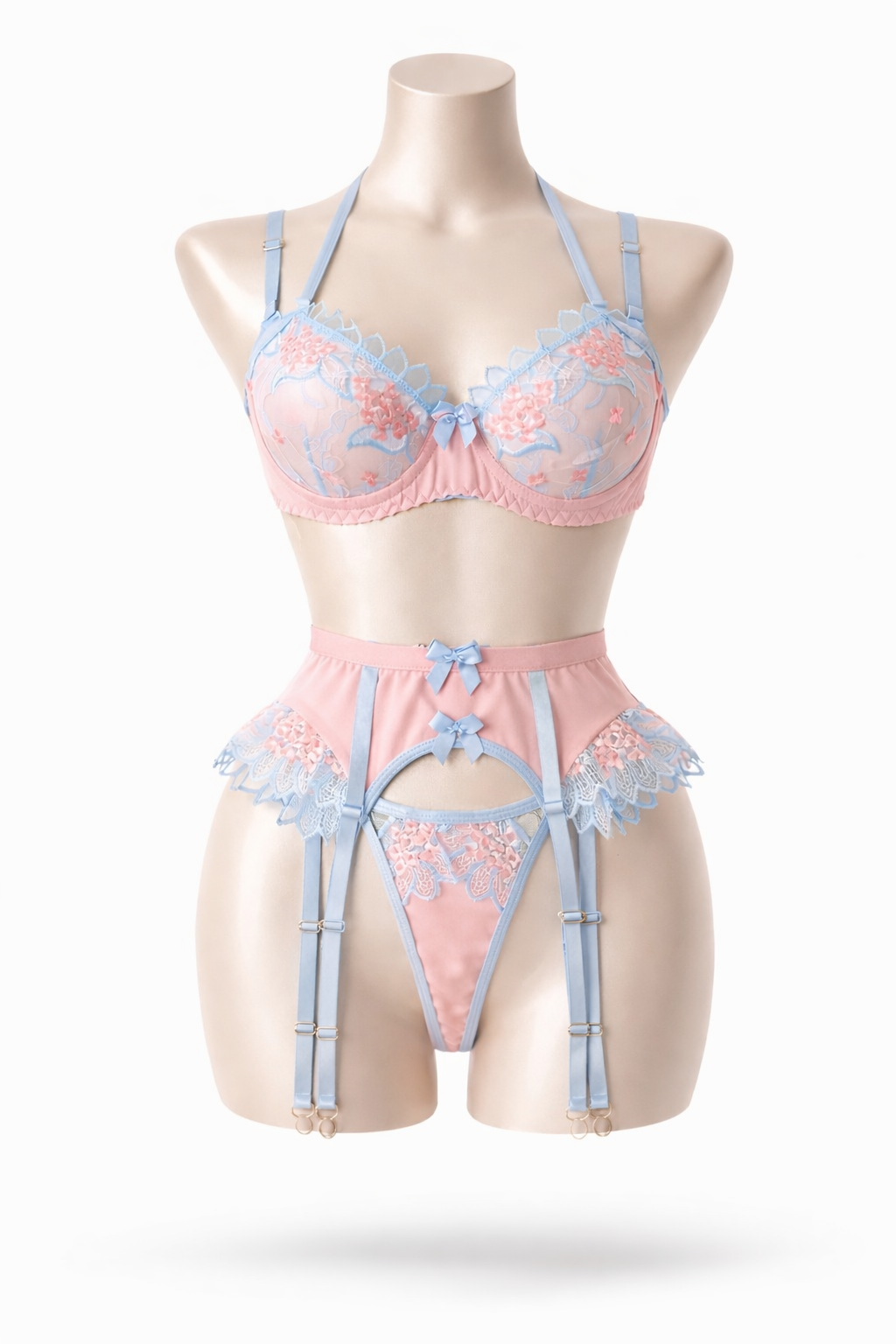 Pastelový krajkový set s podvazkovým pasem