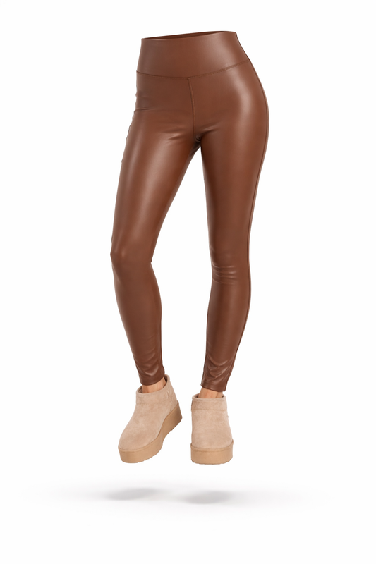 Hnědé lesklé legíny – Chocolate Wetlook Style