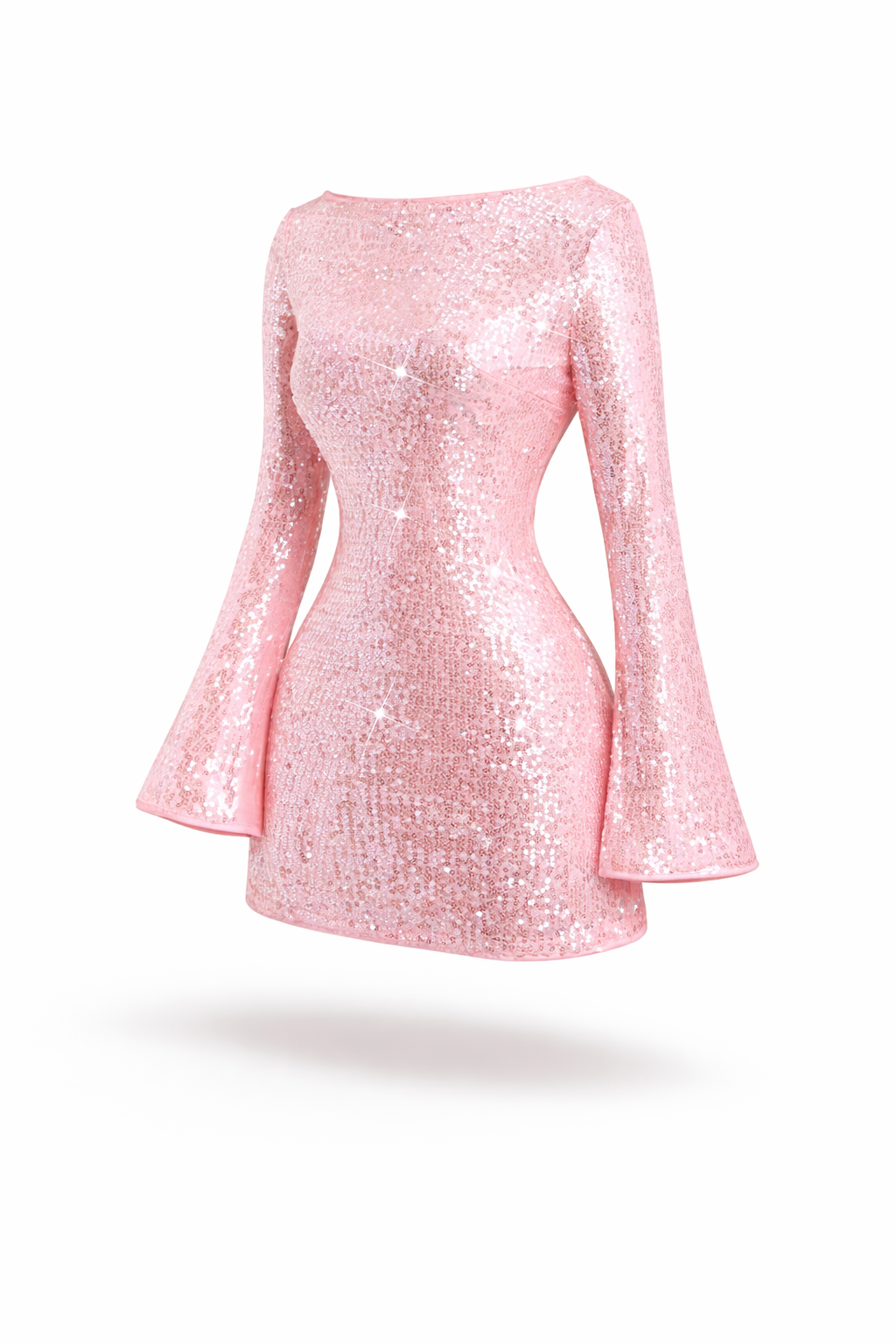 Růžové flitrové minišaty s rozšířenými rukávy – Sparkle Pink