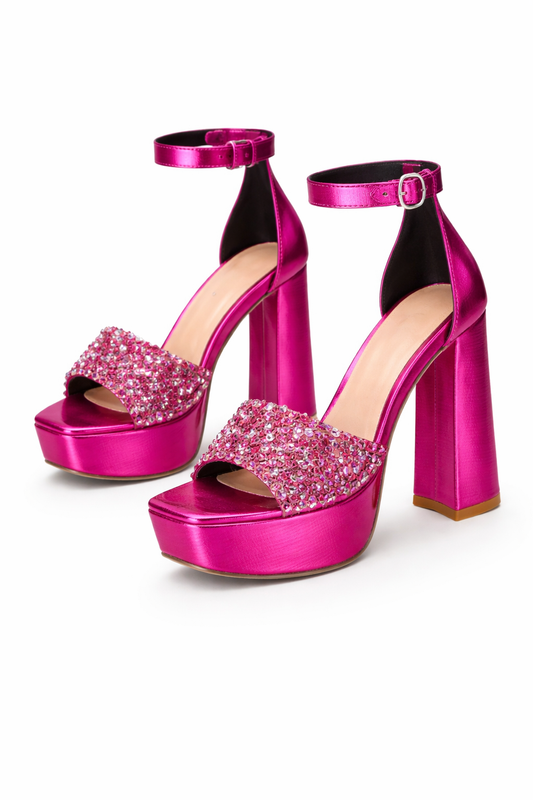 Glamour třpytivé sandálky-Pink Crystal Platform Heels