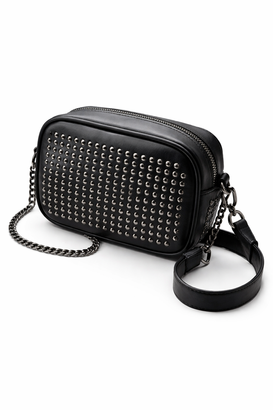 Černá kabelka s kovovými cvočky – Black Stud Chain Bag