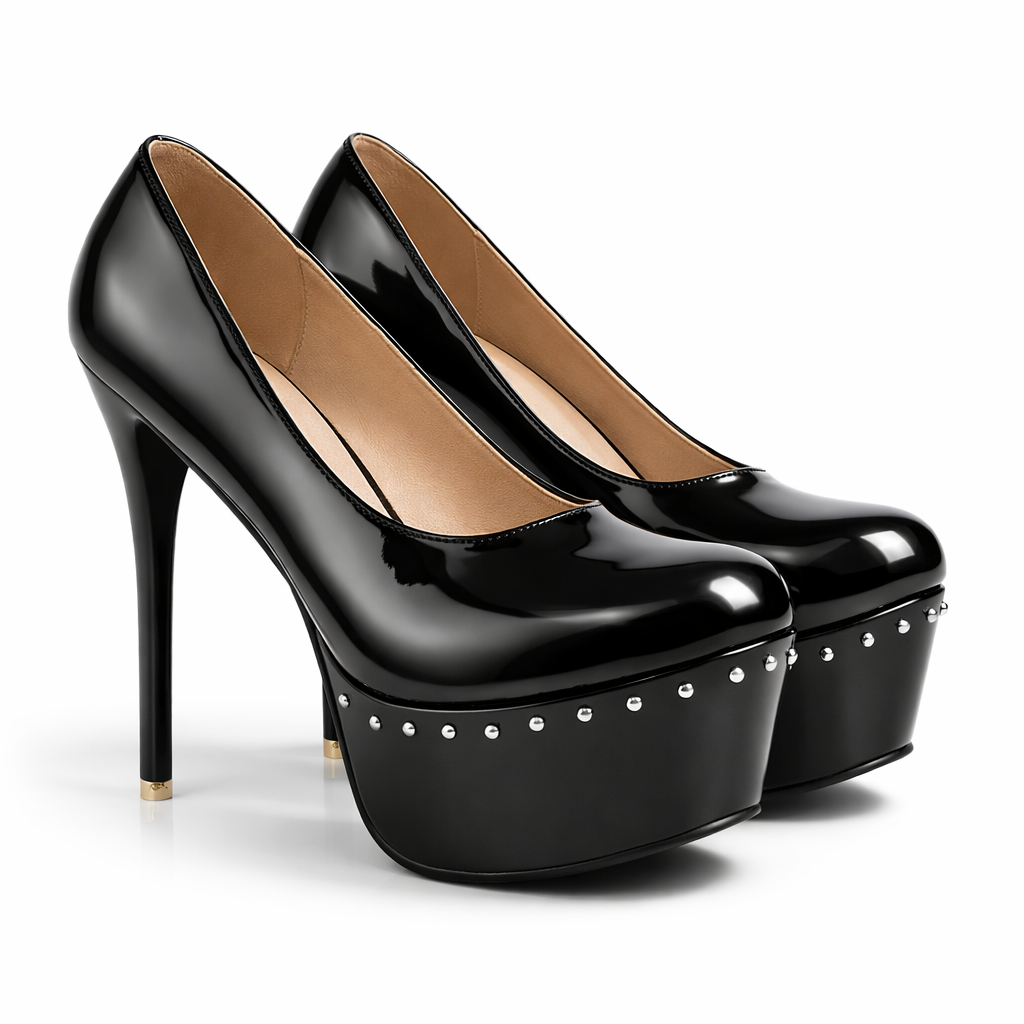 Lakované Stiletto-Black Extreme Platform Heels