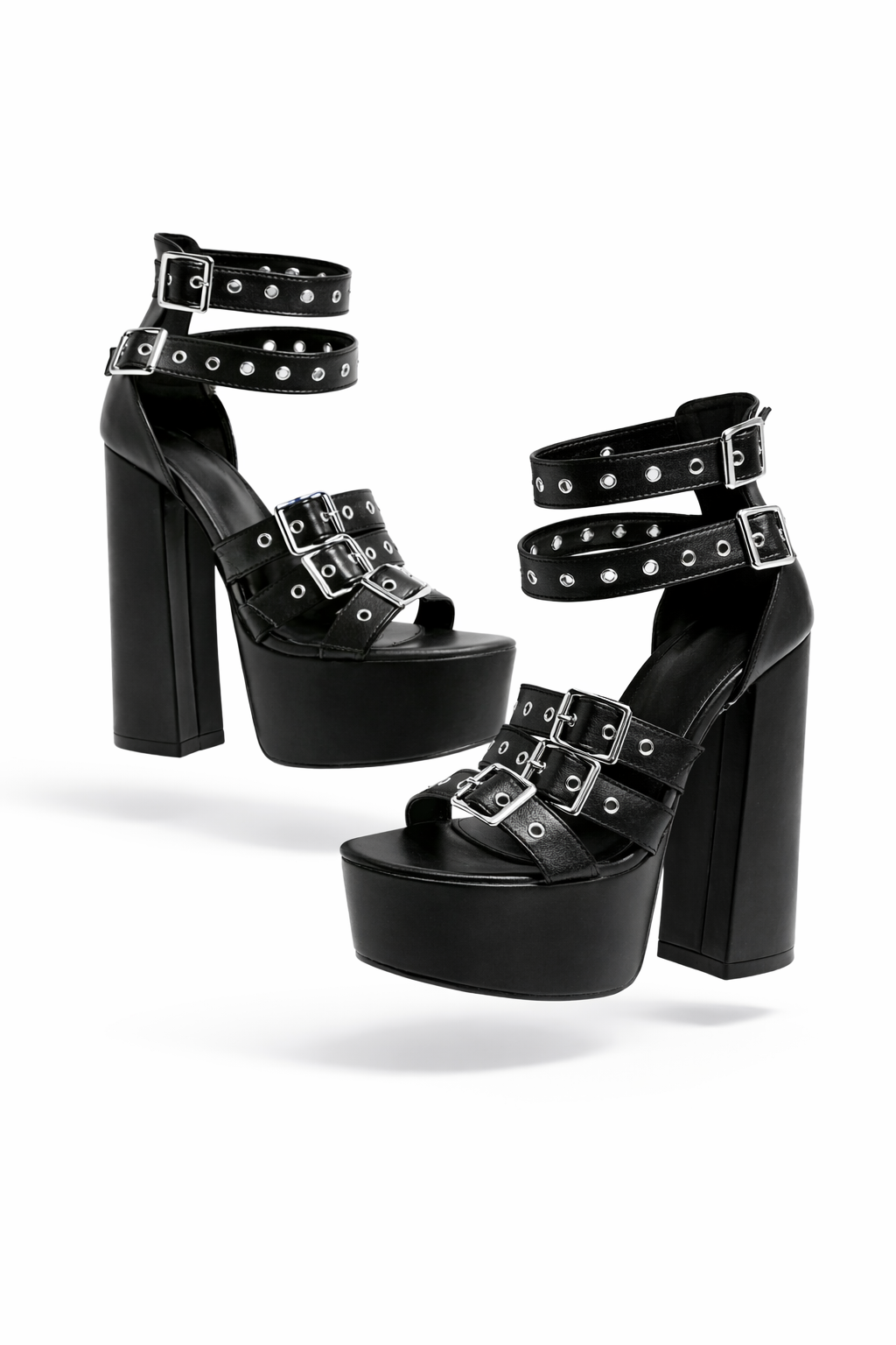 Černé Rebel platformy s přezkami