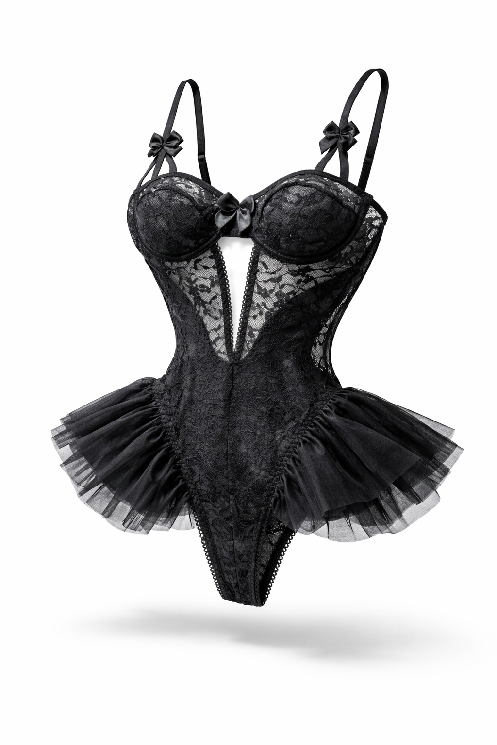 Černé krajkové body s tylovou sukní