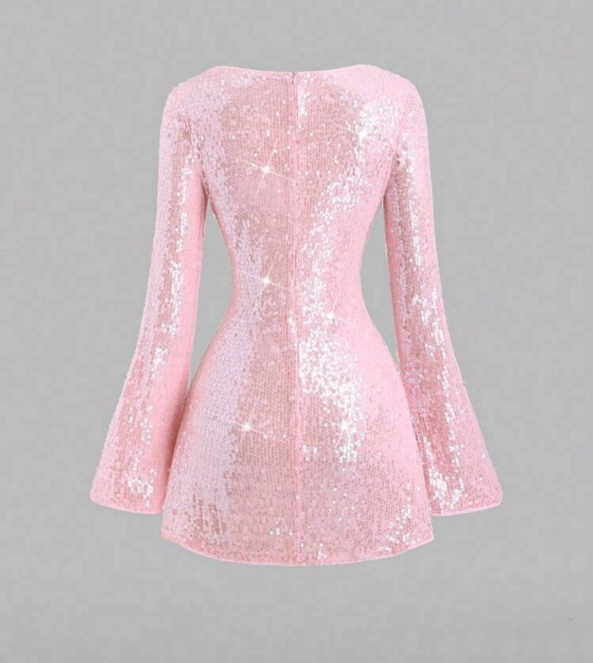 Růžové flitrové minišaty s rozšířenými rukávy – Sparkle Pink