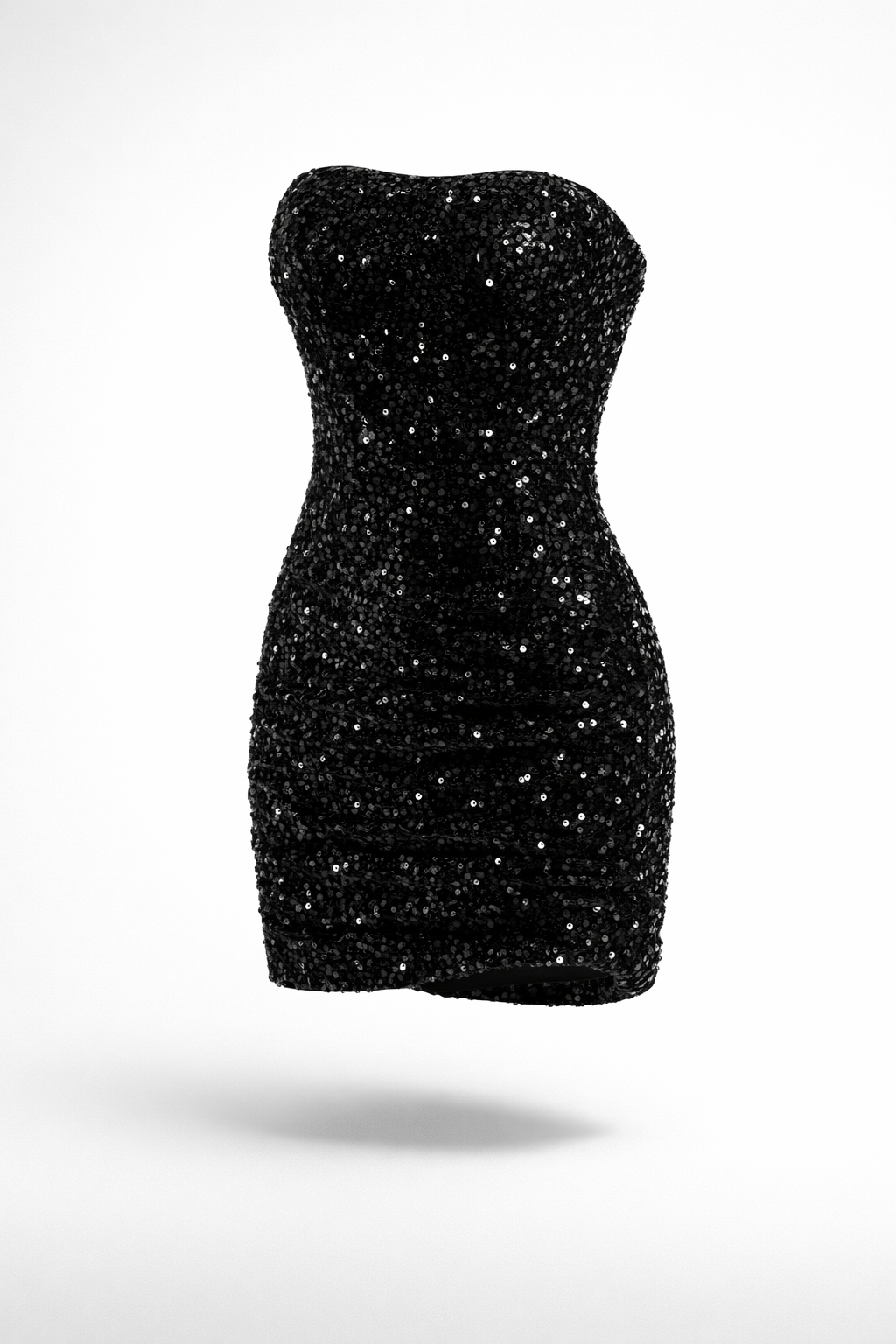 Černé flitrové minišaty bez ramínek – Black Spark