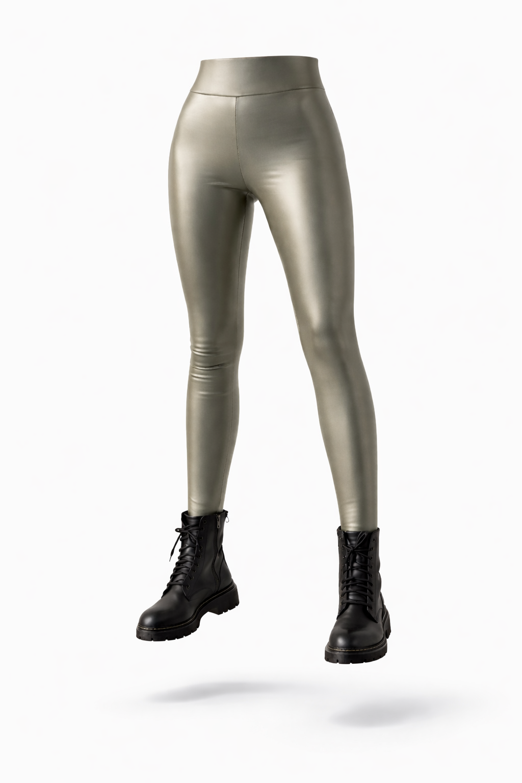 Metalické khaki legíny – Olive Wetlook Shine