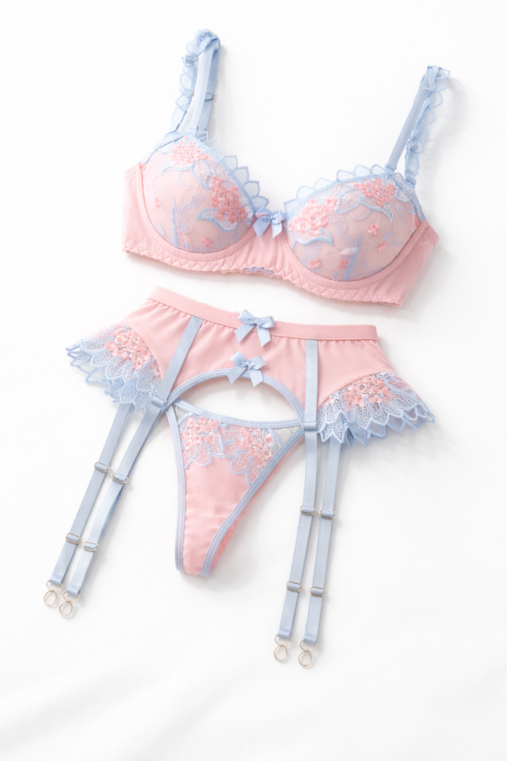 Pastelový krajkový set s podvazkovým pasem